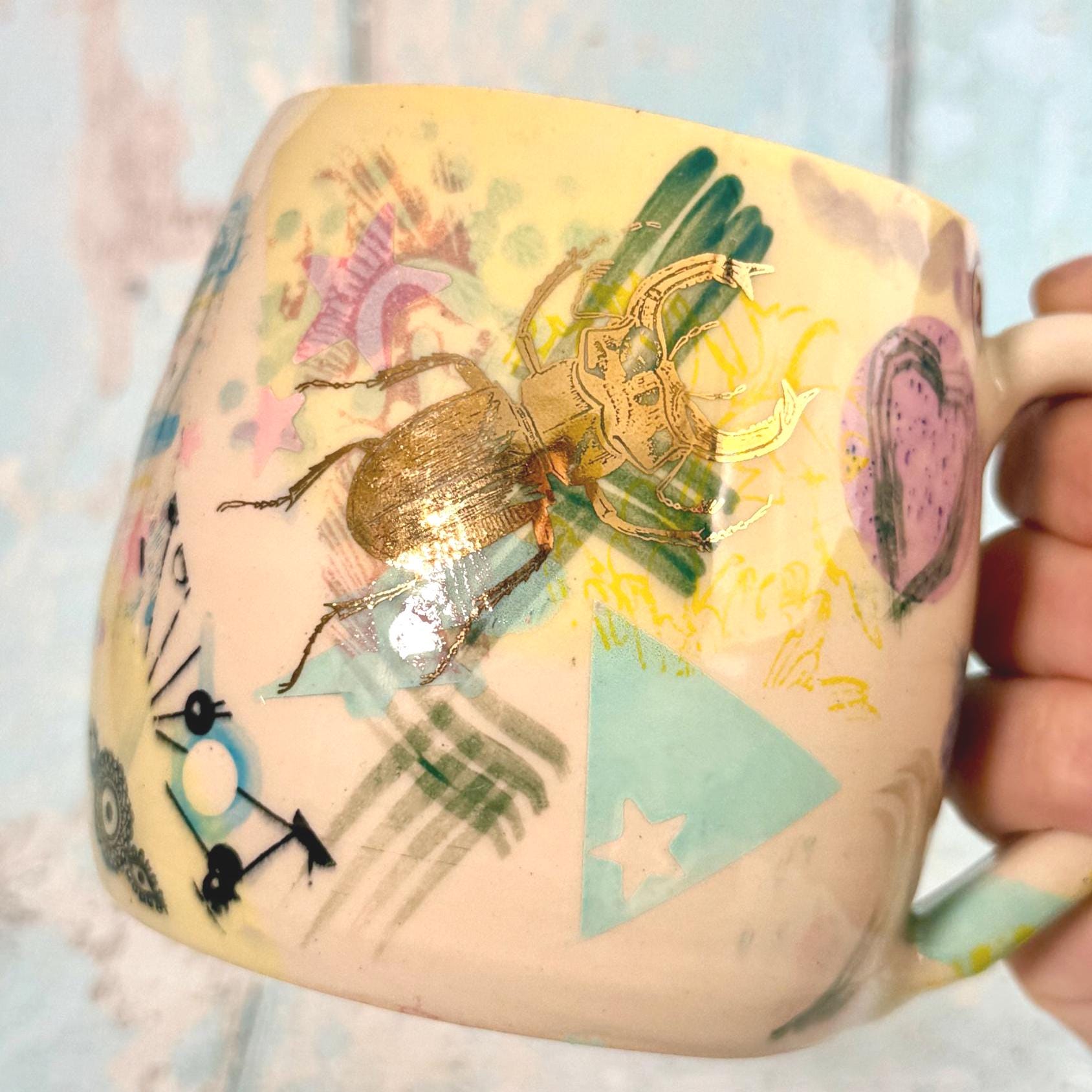 Yellow Collage Patchwork Mug, Handmade Ceramic Cup - FJD Ceramics