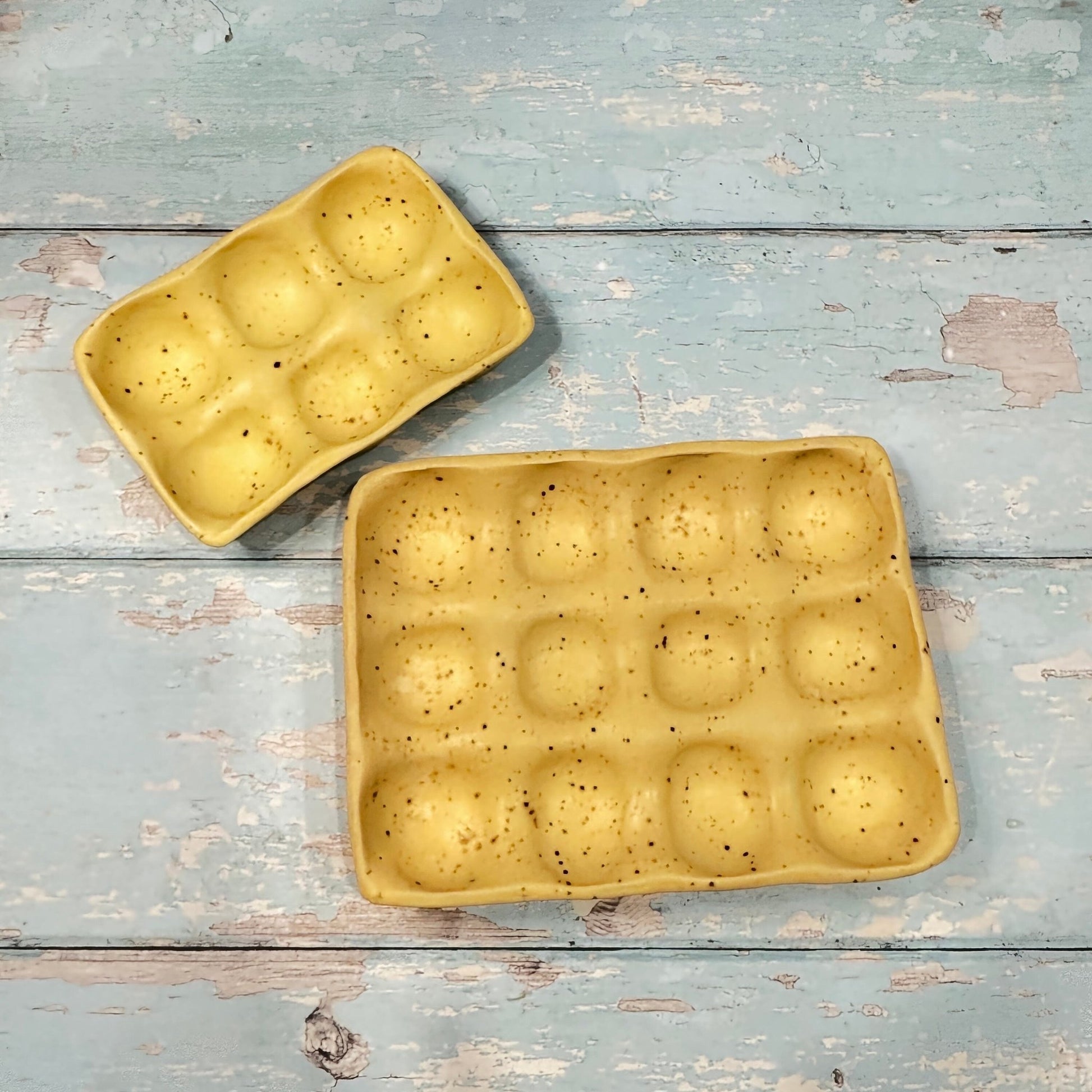 Yellow Egg Tray, Holds 6 or 12 Eggs - FJD Ceramics