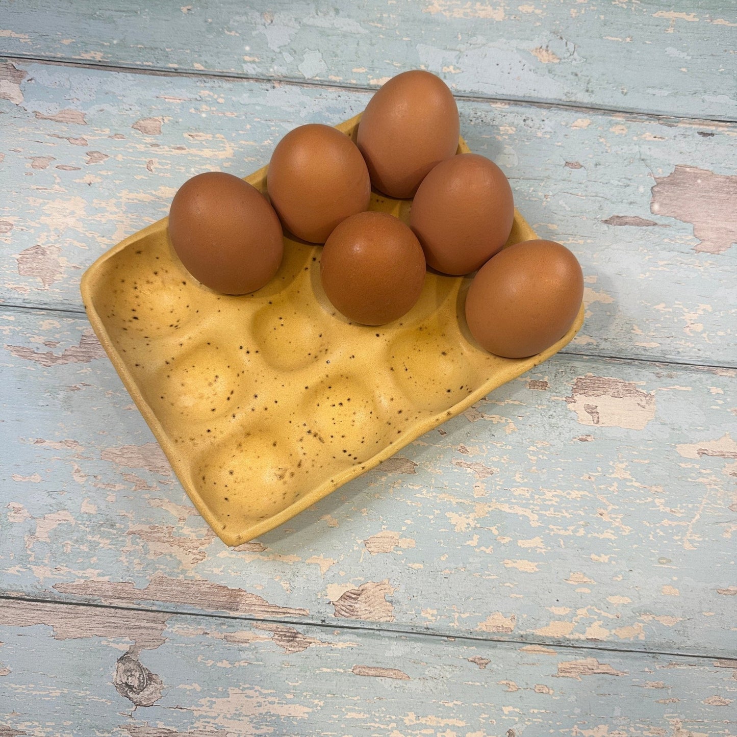 Yellow Egg Tray, Holds 6 or 12 Eggs - FJD Ceramics