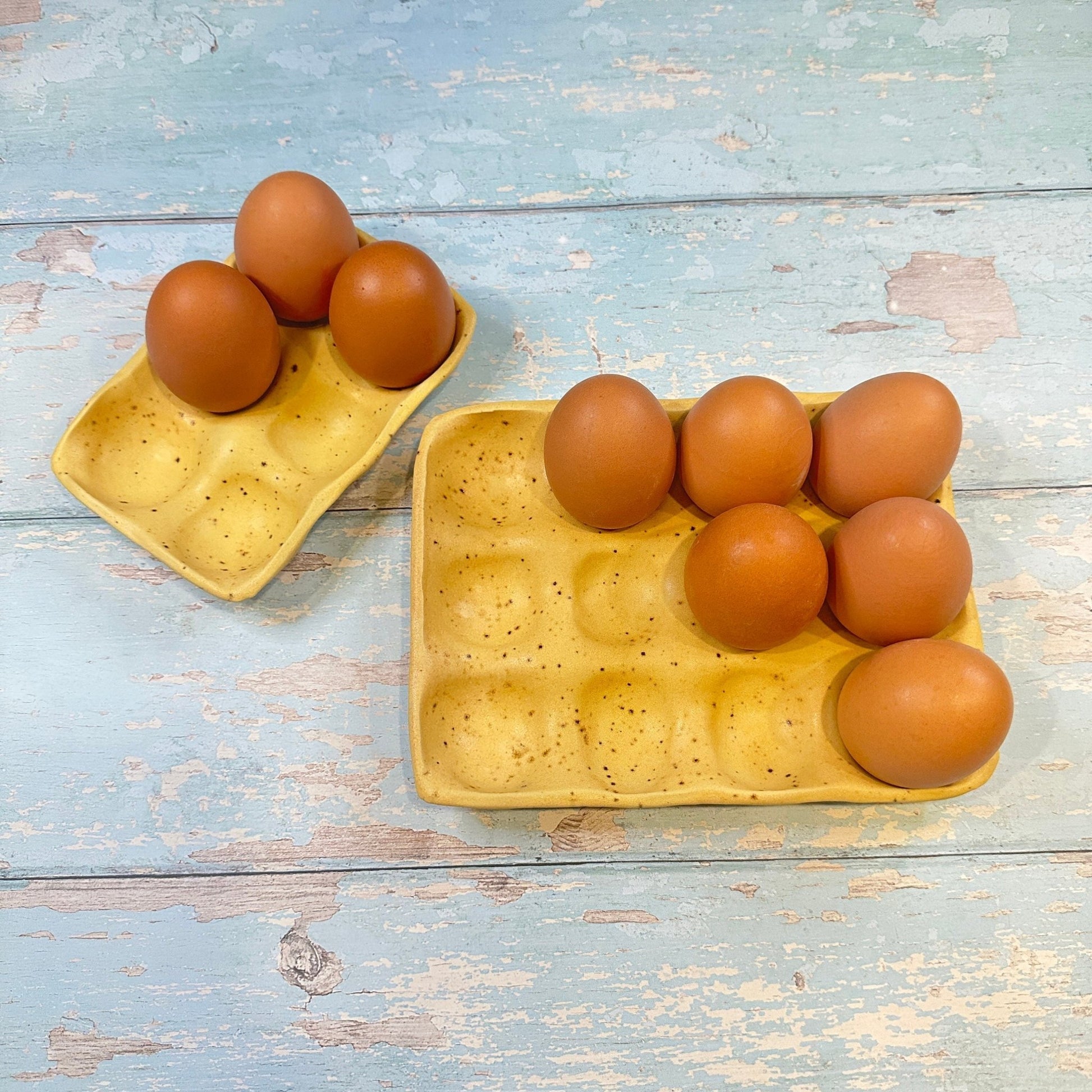 Yellow Egg Tray, Holds 6 or 12 Eggs - FJD Ceramics